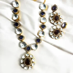 Premium Polki & Marble Stone Necklace, Purple