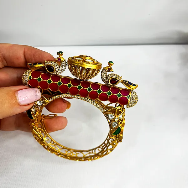 Polki Peacock Kada Bangle - Image 2