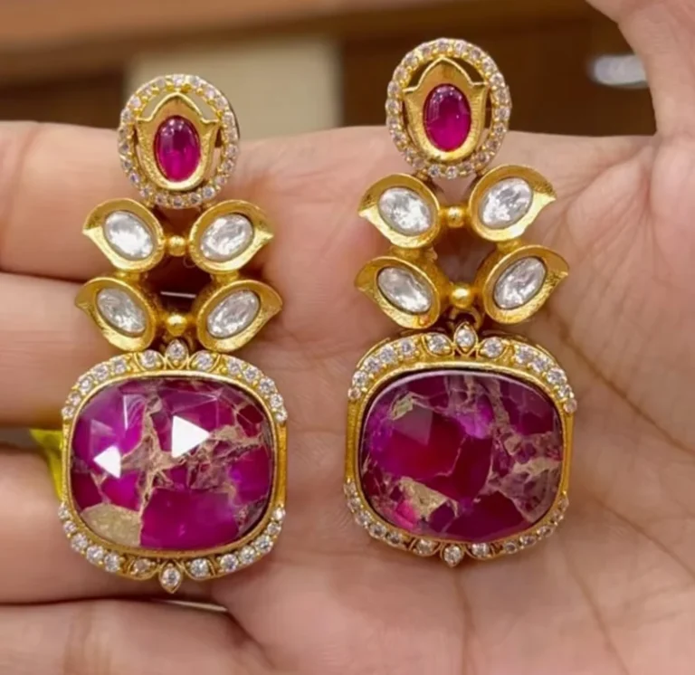Long Kundan Earrings, High Quality Stone