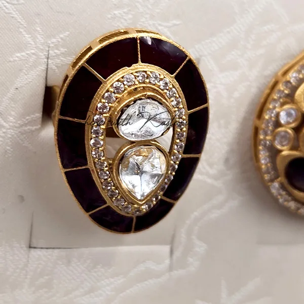 Royal Kundan Stone Enamelled Rings, Red