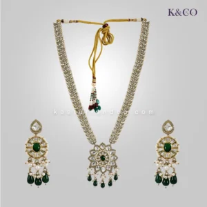 Royal long Polki Studded Necklace with stones, long Polki necklace, Polki studded jewelry, stone-studded necklace