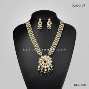 Alternative view of Royal long Polki Studded Necklace with Stones