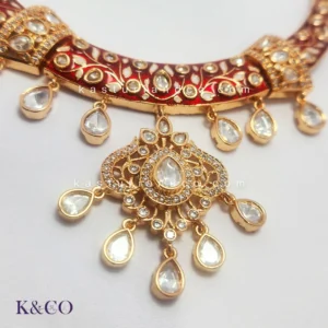 Alternative view of Sana Meenakari Hasli with Inlay Work Red