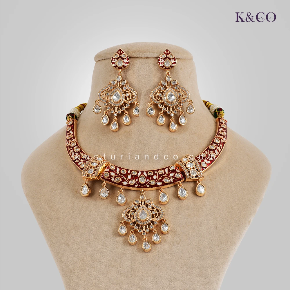 Sana Meenakari Hasli with Inlay Work Red