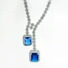 Cz Classic Y Necklace With Rhodium Plating, Blue