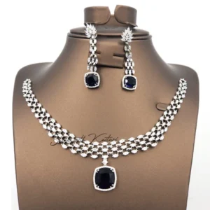 Selene CZ & Stone Necklace Set, Blue