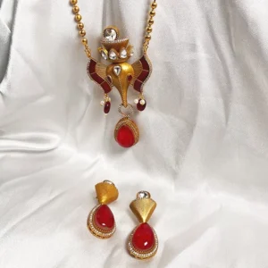 Ethnic Ganpati Necklace with Earrings, Blue