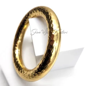Alternative view of Hammered Gold Round Bangle