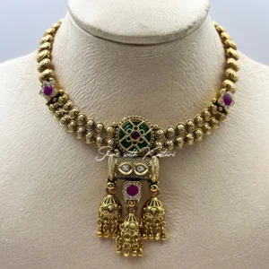 Alternative view of Heritage Gold Kundan Necklace with drops