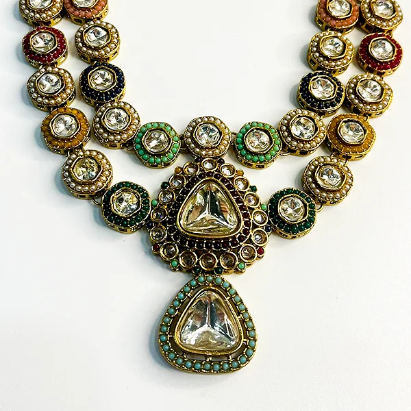 Traditional Kundan Multicolor Necklace with Polki Stones - Image 2