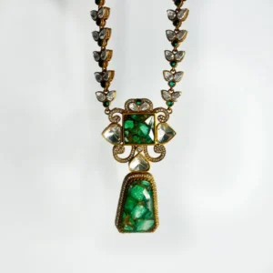 Alternative view of Niya Mossainite Long Necklace Green Marble