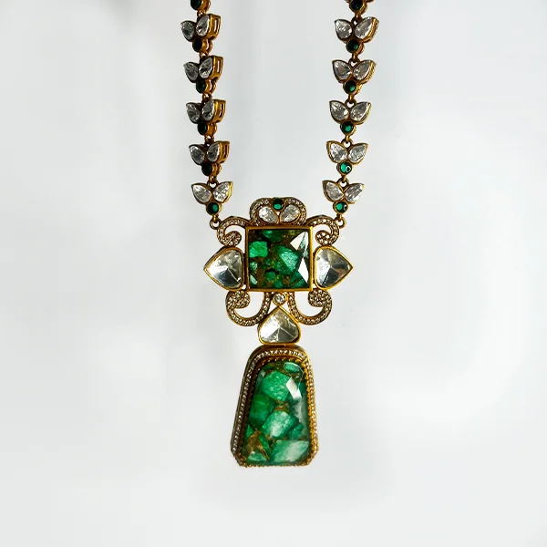 Niya Mossainite Long Necklace Green Marble - Image 2