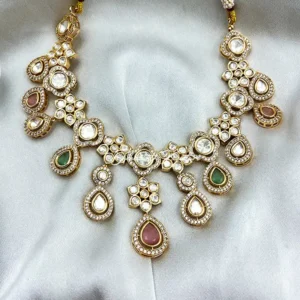 Alternative view of Multicolor Teardrop Kundan Polki Necklace Set