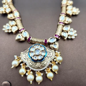 Antique Polki Necklace with Pearl Drops