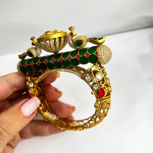 Alternative view of Polki Peacock Bangle, Green