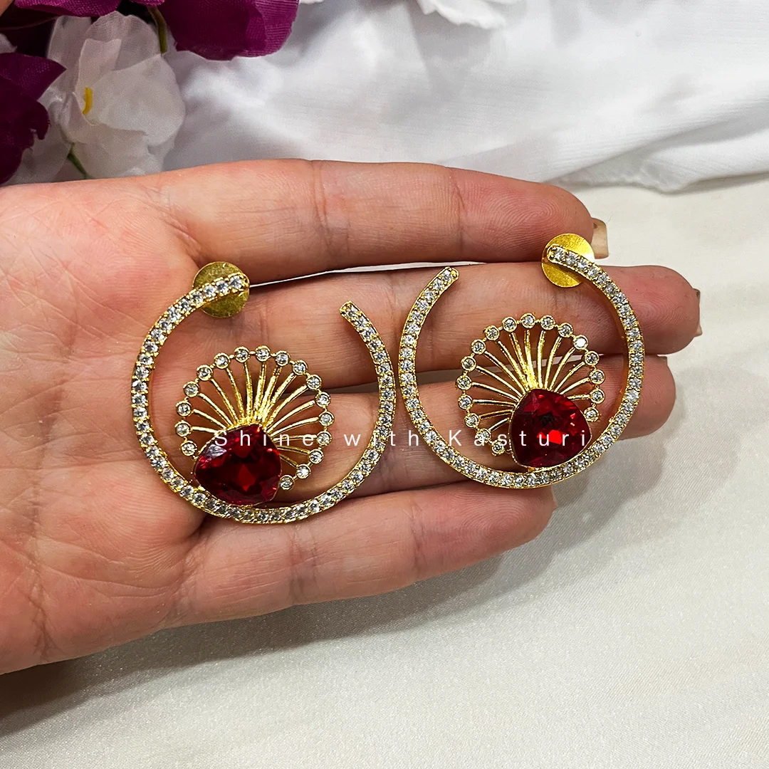 Diva Stylish Gold & Red Earrings - Image 2