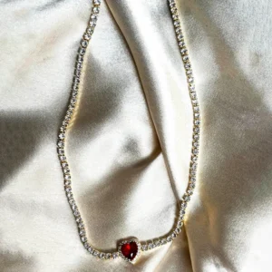 Alternative view of Tennis  Necklace with Heart Charm Ruby