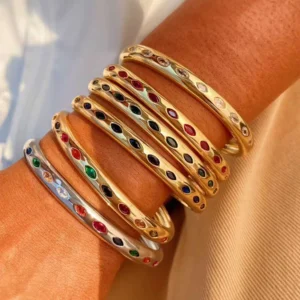 Alternative view of Shona Silver Bangle with Stone inlay, Multi