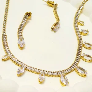 Alternative view of Tennis & Baguette Necklace Set Diamante Drops