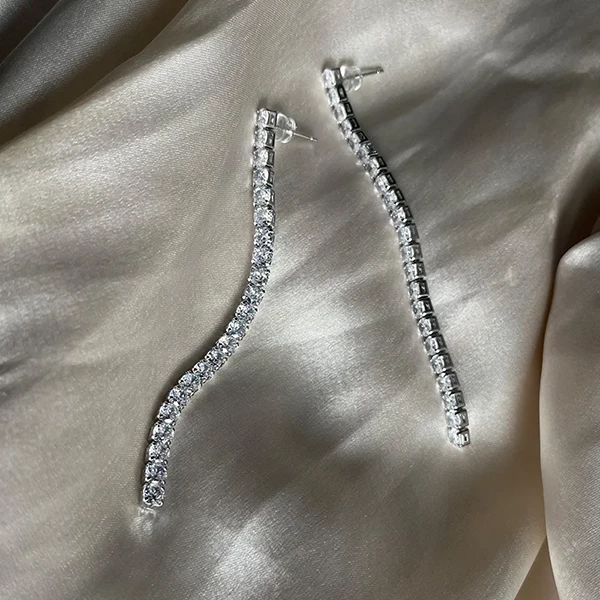 Silver Tennis Earrings, Curved