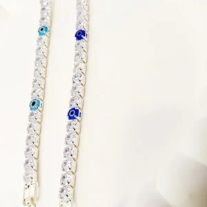 Silver Tennis Evil-Eye Bracelet