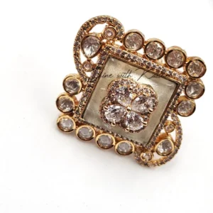 Square Enamelled Ring with Ruby Floral Design