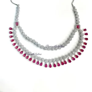 Lovisa Layered Necklace, CZ & Stones, Silver plated Red