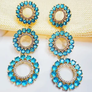Triple Circle Blue Stone Stud Earrings