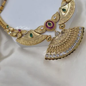 Aarohi Antique Gold Necklace Set with Jhumkas