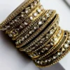 Antique Gold Kundan Broad Bangles Online