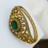 Antique Gold-Plated Kundan Bangle with Green Stone