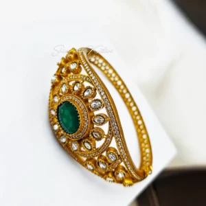 Antique Kundan Kada Bangle with Green Stone