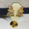 Kundan Beaded Jhumka Earrings - Traditional Gold Tone