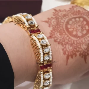 Alternative view of Kaira Kundan Pearl Antique Bangle
