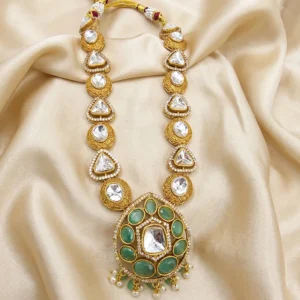 Alternative view of Long Kundan Necklace with Pendant, Mint