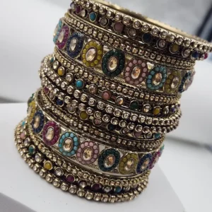 Multicolor Kundan Stone Bangle Set - Image 3