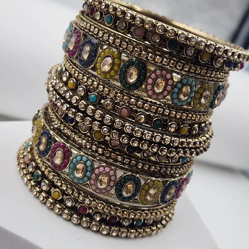Multicolor Kundan Stone Bangle Set - Image 3