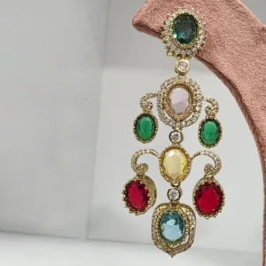Sabyasachi Inspired Navratan Statement Earrings - Image 3