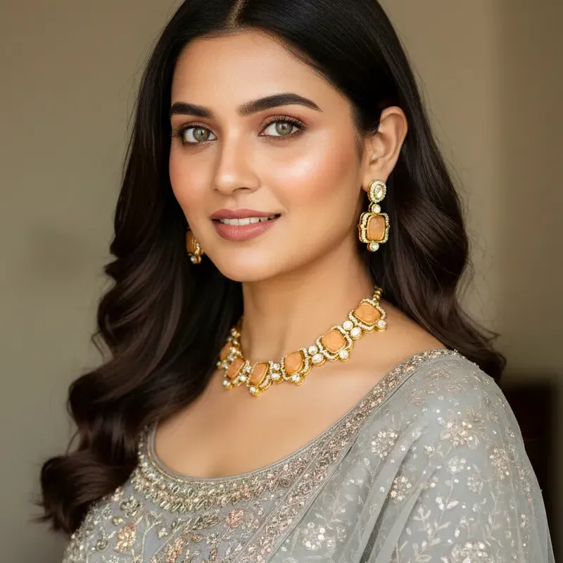 Regal Carved Amber Crystal Statement Necklace