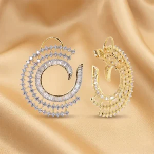 Diamond look alike Earrings, baguette earrings, Dual Tone large CZ hoops