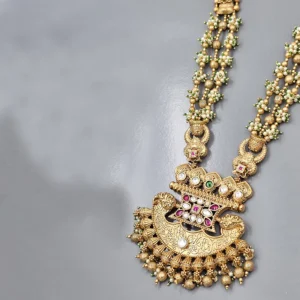 Alternative view of Heritage Gold look Long Necklace with Jhumkis