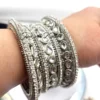 Silver Kundan Broad Bangles