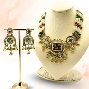Alternative view of Kundan Necklace Set with Multi-Layer Beads