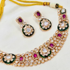 Kundan Necklace Set with Emerald & Ruby Accents