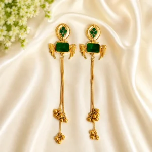 Long Kashmiri Stone Jhumka, Green