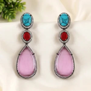 Long Earrings with Stone, Pink