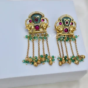 Long heritage Earrings with Bead Tassels - Traditional Jewelry