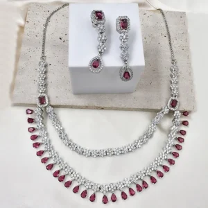 Alternative view of Lovisa Layered CZ Necklace, Silver Plated Red