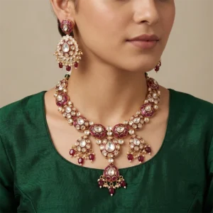Alternative view of Majestic Meenakari Necklace with Royal Earrings