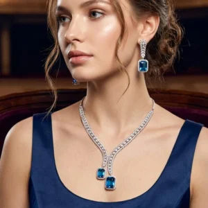 Minu Cubic Zirconia Y-Necklace, Aqua stone